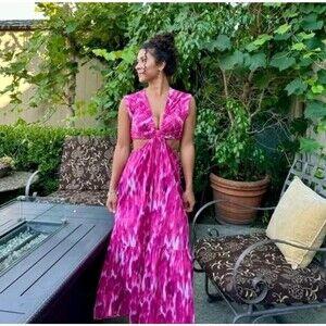 E Jason Wu Maxi  Tier Sundress  Large Elegant Pink Watercolor  Back Cutout